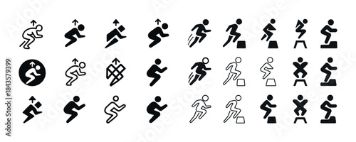 Diverse athletic icons illustrating dynamic movement and exercis