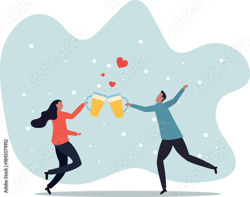 A couple in love drinking beer. The concept of bars and holidays.