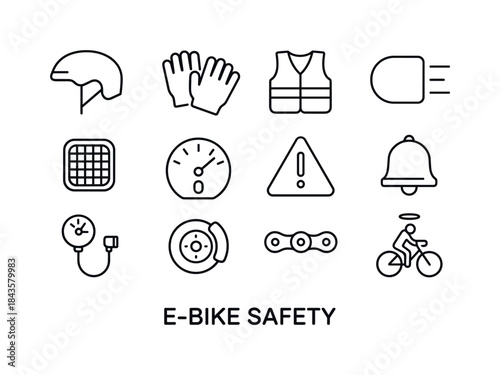 E-Bike Safety Icons. E-Bike Safety. Line icon set of E-Bike Safe