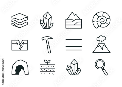 Geology Icon Set. Geology. Line icon set of Geology: rock layers