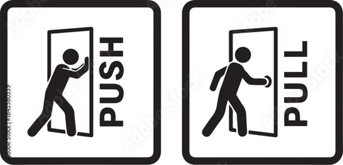 pull or push door signs. Vector push and pull icon sticker design concept. Vector Illustration 

