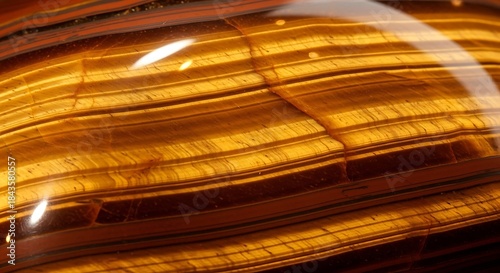 Striated sedimentary patterns in polished tiger's eye gemstone surface