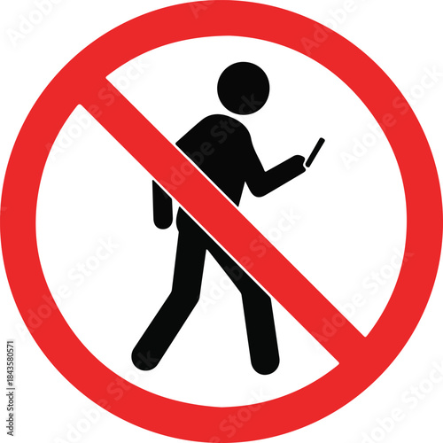 Prohibition sign: no walking while using mobile phone due to safety concerns