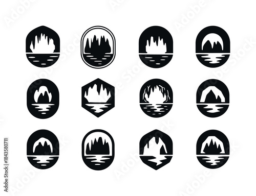 Cave Icon Set. Caves, stalactites, and underground wonders. Icon
