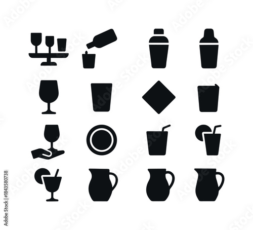 Drink Icon Set. Drink Serving. Solid icon set of Drink Serving: