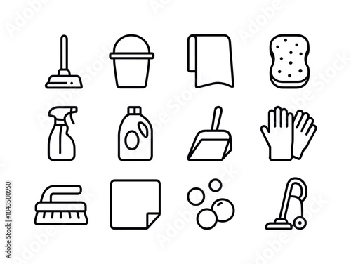 Household Cleaning Icons. Household Cleaning. Line icon set of H