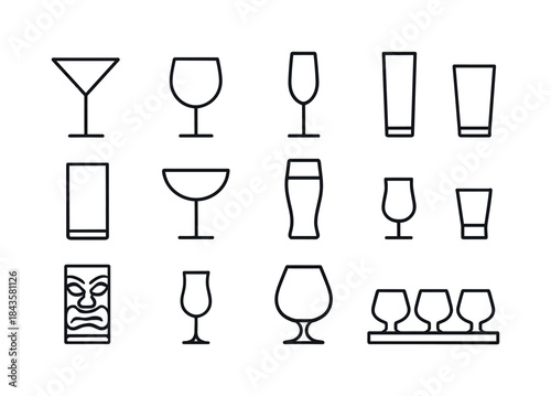 Glassware Icon Set. Glassware. Line icon set of Glassware: marti