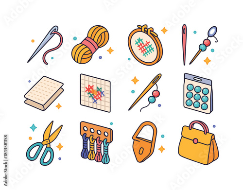Needlework Icon Set. Needlework. Colorful isometric vector icons
