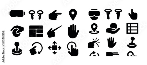 Virtual reality icons: controller, joystick, gesture, location,