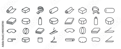 Outline gym equipment: mats, bands, and fitness accessories
