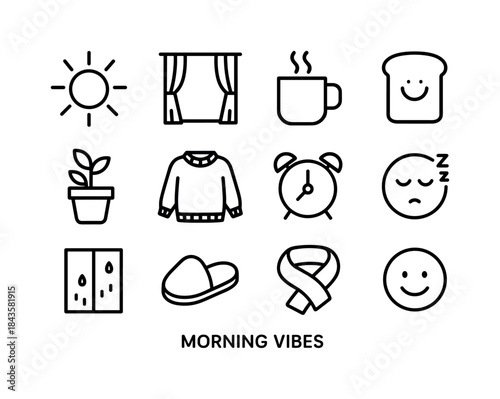 Morning Icons Set. Morning Vibes. Line icon set of morning vibes