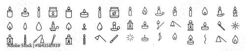 Collection of minimalist candle and flame icons in various style