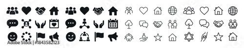 Collection of social interaction and community icons