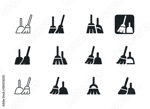 Home Cleaning Logos. Home cleaning scene. Icon set. Set Logo of