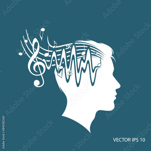 A silhouette illustration representing music and creativity inside the human mind