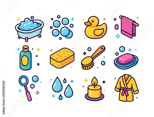 Bath Time Icons. Bath Time. Colorful isometric vector icons set