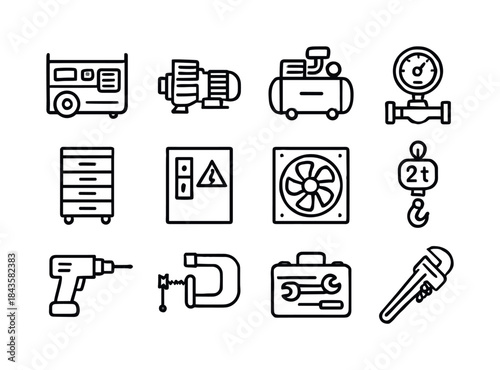 Industrial Icon Set. Industrial equipment. Line icon set of indu