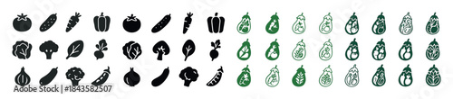 Collection of various vegetable icons in black and green
