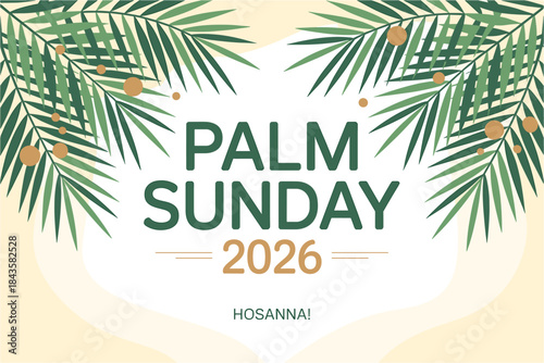 Palm sunday 2026 celebration with green leaves and orange fruits on a beige background