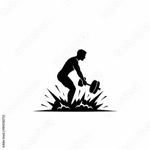 Dynamic silhouette of a powerful man performing barbell weightlifting exercise