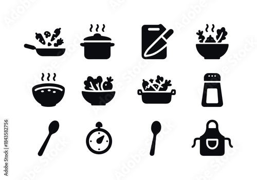 Cooking Icons Set. Cooking vegetables. Solid icon set of cooking