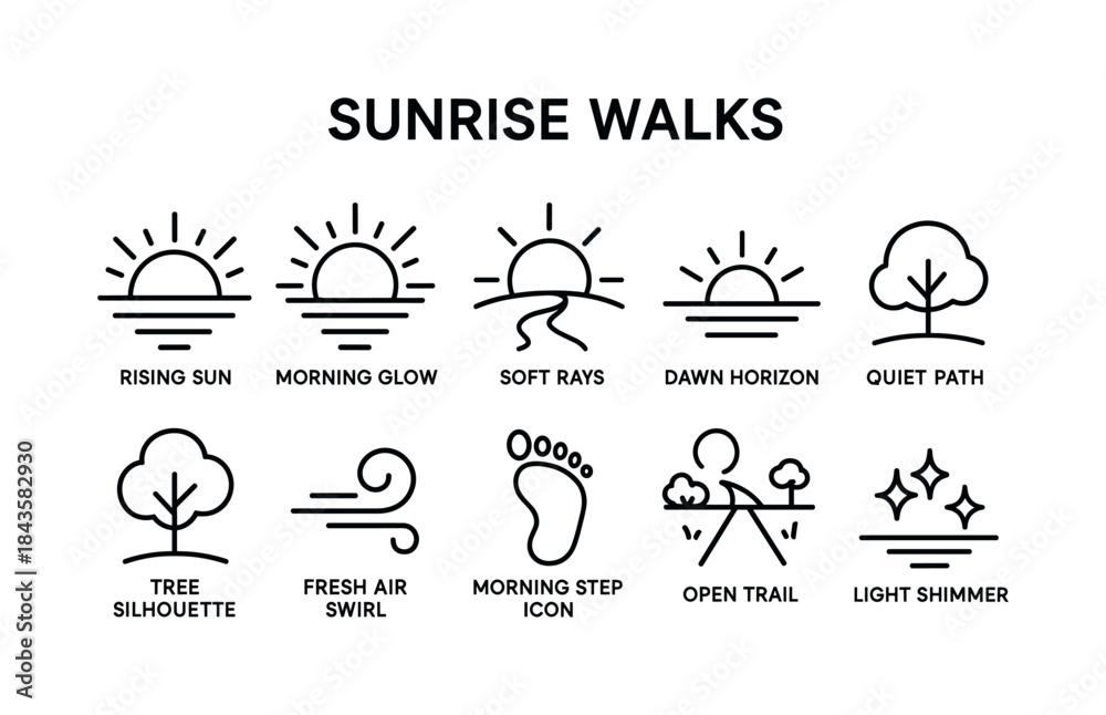 custom made wallpaper toronto digitalSunrise Walk Iconography. Sunrise Walks. Line icon set of Sunris