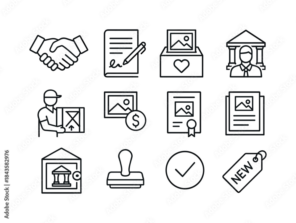 Fototapeta premium Art Donation Icons. Art Donation and Acquisition. Line icon set