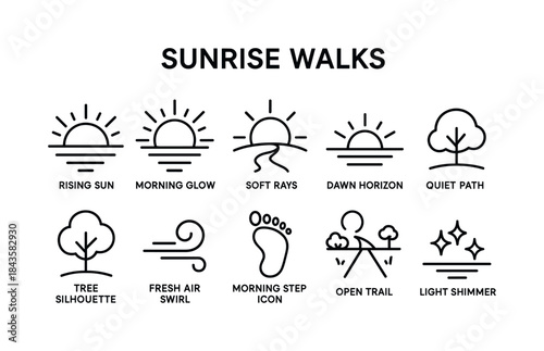 Wallpaper Mural Sunrise Walk Iconography. Sunrise Walks. Line icon set of Sunris Torontodigital.ca