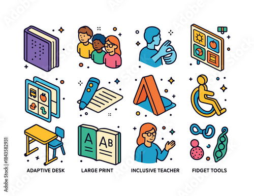 Inclusive Education Icons. Inclusive Education. Colorful isometr