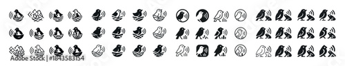 Diverse black and white bird logos in various styles and designs