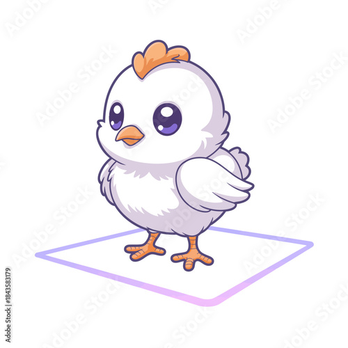 This playful and cute baby chick stands confidently with a charming expression, perfect for conveying innocence and cheerfulness in various design applications.