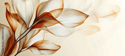 A serene composition of fluid, translucent leaves in warm tones of brown and cream, creating a sense of elegance and tranquility against a soft background.