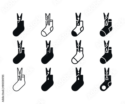 Socks Icon Set. Socks. Icon set. Set Logo of Socks: laundry clip