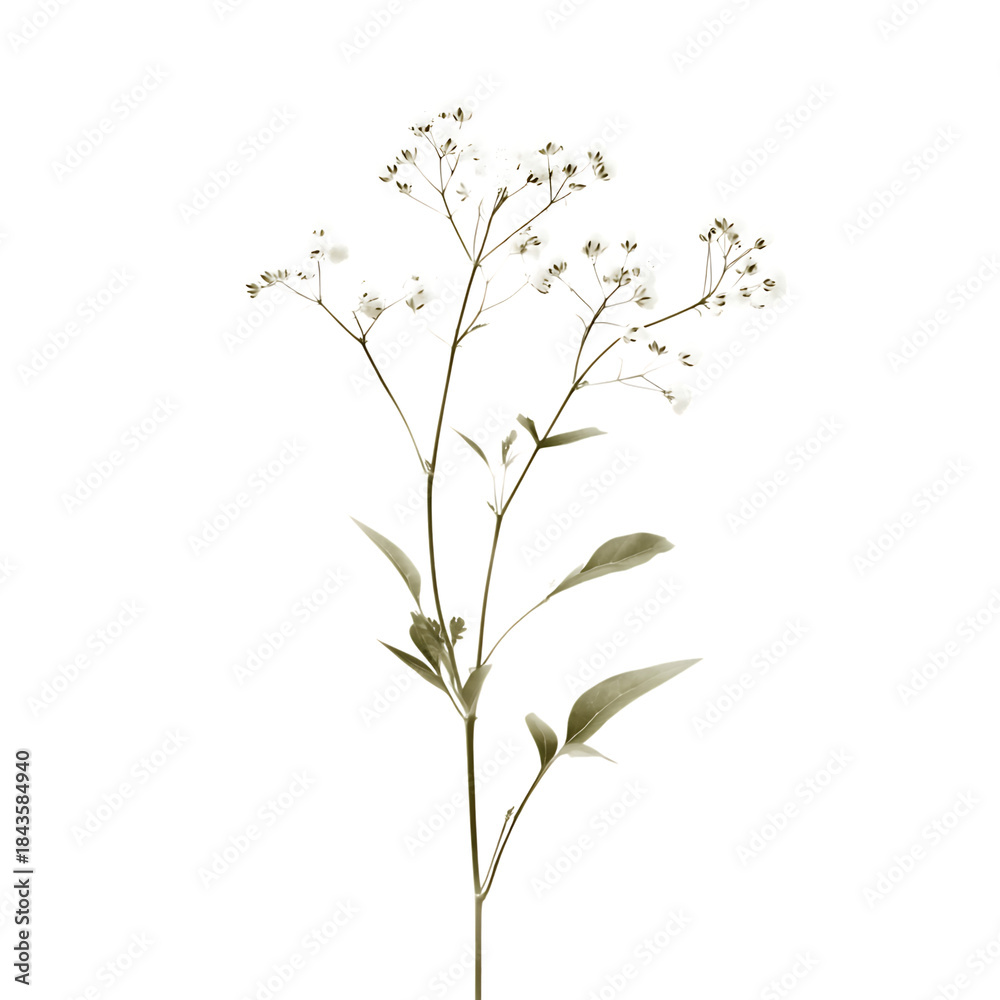 Fototapeta premium Delicate Baby's Breath Flower Stem on Transparent Background, Minimalist Design