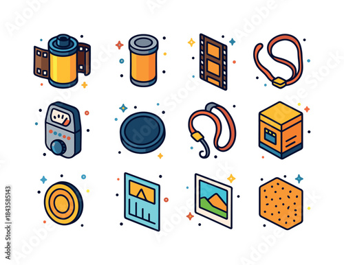 Colorful Photography Icons. Analog Photography. Colorful isometr
