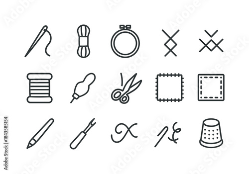 Embroidery Tool Icons. Embroidery Tools. Line icon set of Embroi