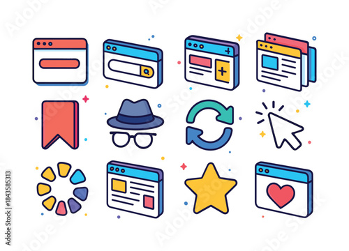 Colorful Browser Icons. Browsing. Colorful isometric vector icon