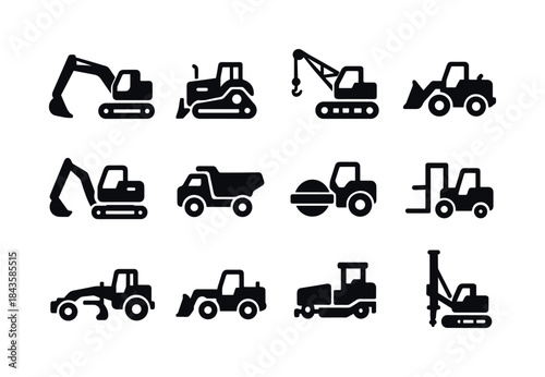 Heavy Machinery Icons. Heavy Machinery. Solid icon set of Heavy