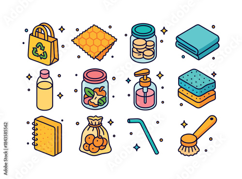 Zero Waste Icons. Zero Waste Ideas. Colorful isometric vector ic