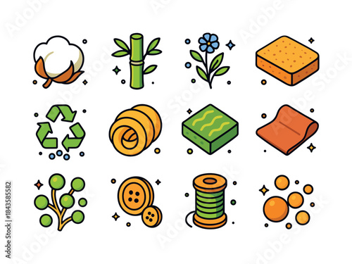 Green Materials Icons. Green Materials. Colorful isometric vecto