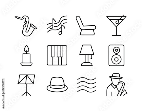 Smooth Jazz Icons. Smooth jazz. Line icon set of Smooth jazz: sa