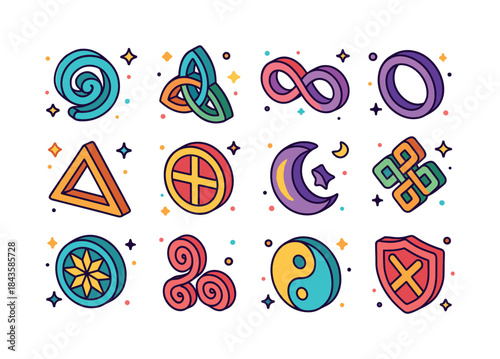 Colorful Ritual Symbols. Ritual symbols. Colorful isometric vect
