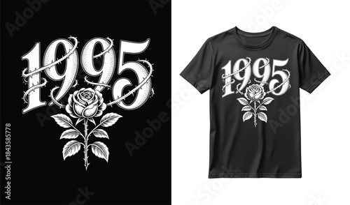 Vintage style 1995 typography with rose graphic for tshirt design