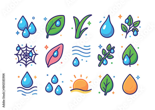 Colorful Dew Icons. Dew. Colorful isometric vector icons set of