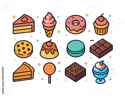 Colorful Dessert Icons. Desserts. Colorful isometric vector icon