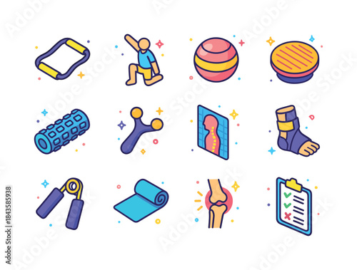 Physical Therapy Icons. Physical therapy. Colorful isometric vec