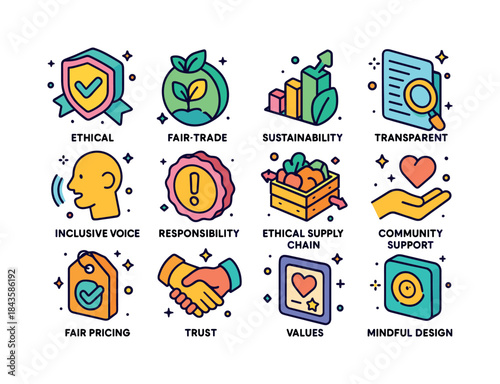 Colorful Ethical Branding Icons. Ethical branding. Colorful isom
