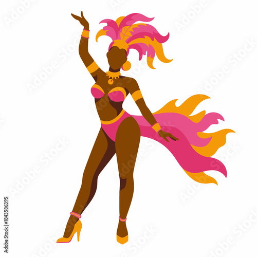 A vibrant silhouette of a dancer in an elaborate carnival costume, showcasing celebration, cultural expression, and joy through dance and vibrant colors.