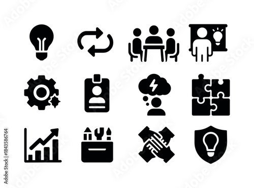 Employee Innovation Icons. Employee-driven innovation. Solid ico