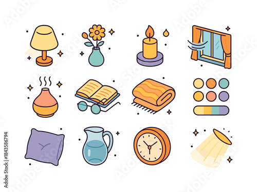 Calm Environment Icons. Calm environment. Colorful isometric vec